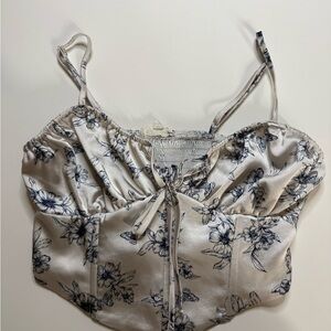 La Hearts Floral Satin Camisole - Cream and Black